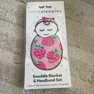 Little Sleepies Sweet Strawberry Swaddle Blanket & Headband Set